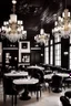 Placeholder: "Shoot a Neo-classic style restaurant with black, white, and residential-colored tables and chairs, along with chandeliers for lighting."