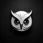 Placeholder: logo design, bunchy, 3d lighting, white owl, highly detailed face, cut off, symmetrical, friendly, minimal, round, simple, cute , only black