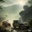 Placeholder: vietnam war. war report. jeep in jungle. poster. bokeh. lens flare. warm lights. high detailed. beksinski