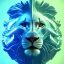 Placeholder: A beautiful portrait of a cyborg lion blue green color scheme, high key lighting, volumetric light high details psychedelic background