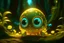 Placeholder: cute chibi slime radiant golden glow in mystical bioluminescent forest , highly detailed , cute facial features , 3D reflections