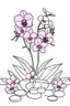Placeholder: outline art for visually rich appealing tall ikebana heart orchids plumeria spa rounded stones around candles, coloring page for kids, white background, fit to page, only use outline, clean line art, no shadows, clear and well outlined