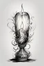 Placeholder: A realistic drawing in negative space black ink on white background of a beautiful candle lamp with abstract brushstrokes design baroque