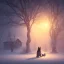 Placeholder: sad, abandoned, dog tied to a tree, short leash, with robed Grim Reaper nearby and house in background, winter, loneliness, 8k resolution, high-quality, fine-detail, iridescent, intricate, digital art, detailed matte, volumetric lighting, illustration, 3D octane render, by Jenny Jinya, Loving Reaper,