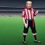 Placeholder: Donald Trump in a referee jersey officiating for a soccer match at Wembley Stadium