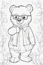 Placeholder: Outline art for cute coloring pages with bear with glasses, full body, white background, sketch style, only use outline, clean line art, no shadows and clear and well outlined.