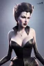 Placeholder: Lana Turner as evil queen in black leather, leather, busty, cleavage, angry, stern look. character design by cory loftis, fenghua zhong, ryohei hase, ismail inceoglu and ruan jia. unreal engine 5, artistic lighting, highly detailed, photorealistic, fantasy