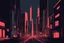 Placeholder: A minimalist painting of a cityscape at night, with neon lights casting an eerie glow on the buildings