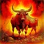 Placeholder: A red fire elemental bull painted by John Atkinson Grimshaw
