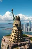 Placeholder: an old Dalek dressed as the statue of liberty on Satin Island