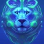 Placeholder: A beautiful portrait of a cyborg lion blue neon color scheme, high key lighting, volumetric light high details psychedelic background