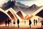 Placeholder: Modern city, people, mountains, sand