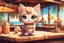 Placeholder: cute chibi cat in the tiki bar in sunshine