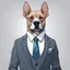 Placeholder: make one realistic business dog that are made of shapes and have a suit on lokk like crystals