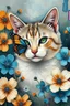 Placeholder: "An oil painting with rich textures and expressive brushstrokes depicts a butterfly among flowers in shades of blue and orange. The cat's harmonizes with the scene, featuring soft patches of cream, bluish-gray, and subtle amber hues that blend with the warmth of the flowers. The flowers are painted in a vibrant artistic style, with ethereal petals in shades of sky blue, turquoise, and sapphire, contrasting with warm oranges, ochres, and golds. The soft lighting creates a cozy a