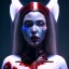 Placeholder: Us woman, rounded face, blood, lines, black, red, blue, silver, samurai helmet, decorative color feathers, retro, bamboo, leather, soft color, highly detailed, art stations, concept art, smooth, unreal engine 5, god rays, ray tracing, RTX, lumen lighting, ultra detail, volumetric lighting, 3d, finely drawn, high definition, high resolution.