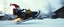 Placeholder: close up on gnome hit man with rocket boots in suit on a mech sled doing jumping stunt in winter wasteland, style of fallout 4, high speed with motion blur, on elevated road