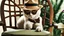 Placeholder: very clever cat with glasses and panama hat and gun in chair.