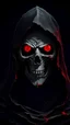 Placeholder: Зловещая фигура в черной рваной мантии с лицом похожим на череп и красными глазами на черном фоне