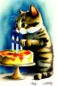 Placeholder: A cute cat is having a birthday cake. Watercolour