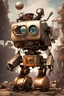 Placeholder: Baz-like metal robot flying with one eye with junkyard background