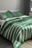 Placeholder: Green and silver stripes bed duvet