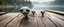 Placeholder: close up on huge dented glowing ghost transparent ant skeleton rat babies smiling in fast boat with googly eyes, raised by ninja necromancer in the wild, on wooden bridge by lake in surreal reflecting stone chrome landscape, background motion blur, volume light fog, rays, 4d maze