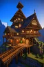 Placeholder: a open minecraft house, viking style, majestic looking, wood and good lightning, built in a steep mountain wall