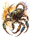 Placeholder: 8k, runny watercolor painting of a steampunk scorpion, by Daniel F. Gerhartz, splash of colors on a white background, mixed colors, ultra sharp detail, vivid coloring