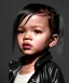 Placeholder: Rihanna toddler, full body, leather jacket, soft skin, dramatic lighting, hyper realistic