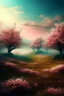 Placeholder: Mystical utopia, fields , cherry blossom trees