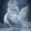 Placeholder: smooth hyper realistic, beautiful Japanese snow bird robot in crown, pale colors, dark cosmos background, cat еye, extremely sharp detail, finely tuned detail, ultra high definition, 8 k, unreal engine 5, ultra sharp focus, accurate sword wings, positive smile, lot of details, fit within portrait, Ambiance winter, perfect composition, perfect hair, perfect hands, finger up gestures