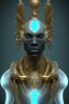 Placeholder: black male African Egyptian alien, cracks in the voodoo head, wicked, diamond eyes, crown, blood, 8k, finely detailed, photo realistic, leopard robe turquoise skull head gold dragon space alien rain skeleton gold teeth silver crown silver space suit spaceships