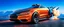 Placeholder: a military fighter jet station wagon hybrid designed by volkswagen only one vehicle per image painted metallic orange traveling at a high rate of speed, jet intake off of front center of vehicle and jet exhaust out the rear with bright blue flame