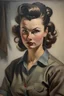 Placeholder: Oil painting, Elias Salaverria, woman 50s, 1940s modern hairstyle, open shirt