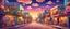 Placeholder: Background: colorful Mexican city street, in the evening, party, cobblestone, 3D vector cartoon asset, mobile game cartoon stylized, clean Details: colorful flowers, lights, nighttime party, detailed. Camera: side angle, 90°, 35 mm. Lighting: colorful sunset clouds night sky, LED lights. cartoon style