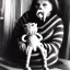 Placeholder: Old photo grandma with lion and zip mouth toy, h r giger, alien child