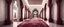 Placeholder: Hyper realistic detailed hallway inside White wall Mosque with maroon pillars & beautiful carpet at night