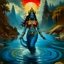 Placeholder: An oil painting of goddess Kali crossing a lake