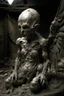 Placeholder: sculpture of a baby with wings. decayed and rotting with grotesque proportions and imagery. abstract grotesqueries, detailed texture, surreal horror, biomechanical design, by hr giger and beksinski