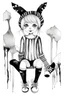 Placeholder: Watercolor black and white magic pixie with socks with stripes