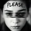 Placeholder: grunge blurred face, it is written 'PLEASE' on her forehead, in the style of Henri Cartier-Bresson