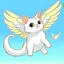 Placeholder: a white cute cat with wings flying in the sky