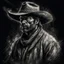 Placeholder: A cowboy readyHyper Realistic Aerial Grungy Dark-Grey Brush strokes on a dark rustic background with charcoals