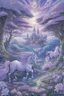 Placeholder: A light purple fairy kingdom with unicorns painted by Claude Monet