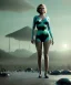 Placeholder: Ultra Realistic retro sci-fi 1960 scene, waist up view portrait, blonde woman, sweet young Marilyn Monroe face, perfect iris, tight latex coat, alien planet background, tight style, steel sphere dron levitating, fog, rain, soft color, highly detailed, unreal engine 5, ray tracing, RTX, lumen lighting, ultra detail, volumetric lighting, 3d, finely drawn, high definition, high resolution.