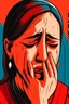 Placeholder: Create an illustration of a woman crying demanding justice warnanya soft