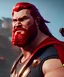 Placeholder: Fat thor with red hair, magnificent, majestic, Realistic photography, incredibly detailed, ultra high resolution, 8k, complex 3d render, cinema 4d.