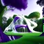 Placeholder: Casa campestre estilo Zaha Hadid obra de arte detallada color blanco crema y violeta impactante árboles verdes foto realista 8k