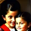 Placeholder: portrait of sisters Eira Santiago Arnau 10 year old and Dalia Santiago Arnau 6 year old by Velazquez,smiling, oil on canvas, cinematic composition, extreme detail,8k,fit full head inside picture,